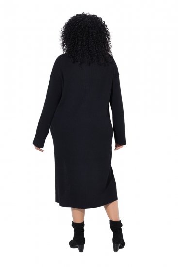 Ulla Popken 852630 Langärmliges Strickkleid Schwarz - Midikleider - Midikleider für Damen in großen Größen