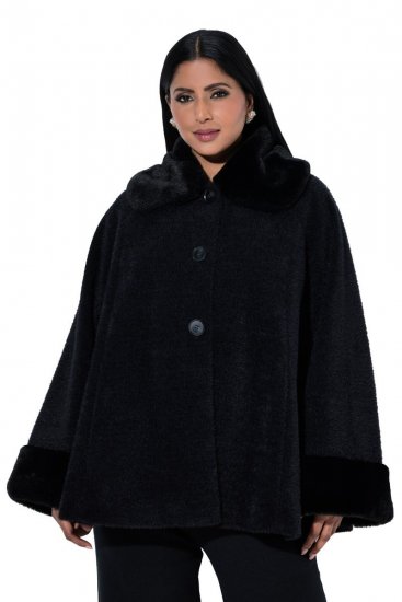 Ulla Popken 852644 Capejacke mit Kunstpelzbesatz Schwarz - Ponchos & Capes - 