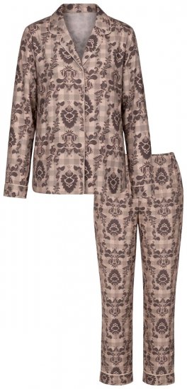 Ulla Popken 852649 Pyjama mit Muster und Hemdkragen Braun - Pyjama/Loungewear - 