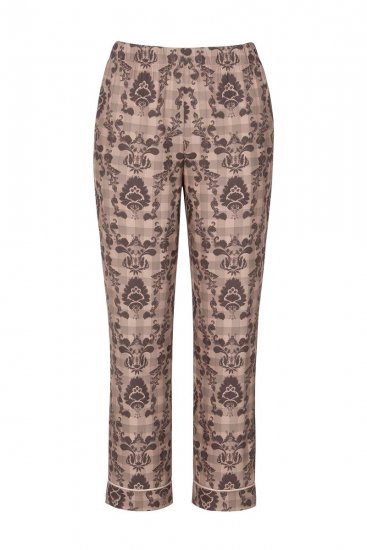 Ulla Popken 852649 Pyjama mit Muster und Hemdkragen Braun - Pyjama/Loungewear - 