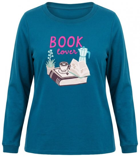 Ulla Popken 852710 Homewear-Pullover mit langen Ärmeln Petrol - Pyjama/Loungewear - 
