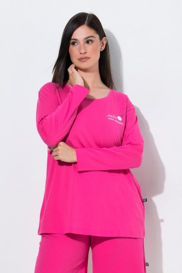 Ulla Popken 852747 Pyjama-Oberteil mit langen Ärmeln Rosa - Pyjama/Loungewear - 