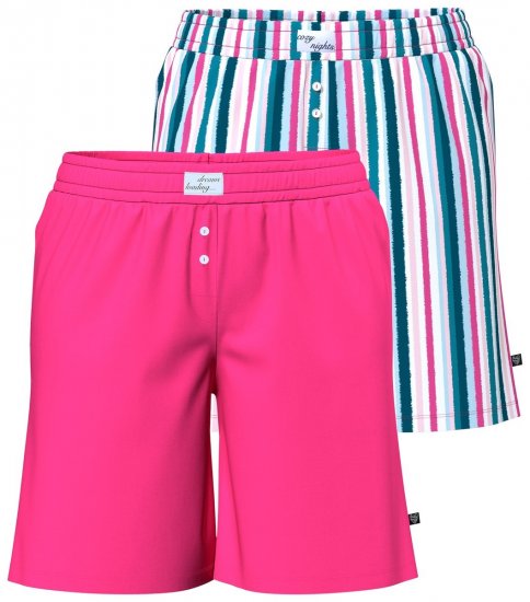 Ulla Popken 852752 Pyjama-Shorts mit Streifen 2er-Pack Rosa - Pyjama/Loungewear - 