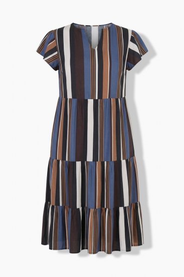 Ulla Popken 852771 Gestreiftes Kleid mit Volants Dunkelblau - Kleider - Kleider für alle Größen