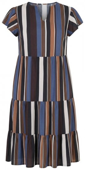 Ulla Popken 852771 Gestreiftes Kleid mit Volants Dunkelblau - Kleider - Kleider für alle Größen