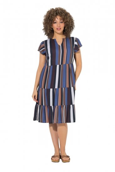 Ulla Popken 852771 Gestreiftes Kleid mit Volants Dunkelblau - Kleider - Kleider für alle Größen