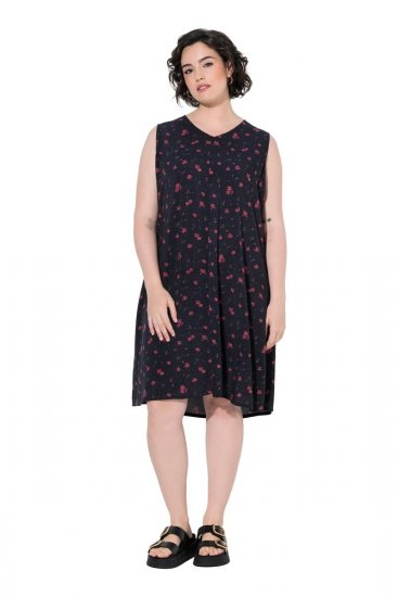 Ulla Popken 852824 Geblümtes Kleid Schwarz - Sommerkleider - Sommerkleider in großen Größen