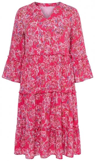 Ulla Popken 852841 Geblümtes Kleid mit Volants Magenta - Midikleider - Midikleider für Damen in großen Größen