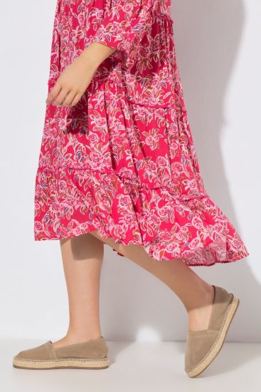 Ulla Popken 852841 Geblümtes Kleid mit Volants Magenta - Midikleider - Midikleider für Damen in großen Größen