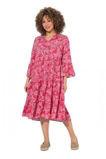 Ulla Popken 852841 Geblümtes Kleid mit Volants Magenta - Midikleider - Midikleider für Damen in großen Größen