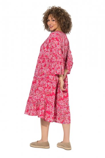Ulla Popken 852841 Geblümtes Kleid mit Volants Magenta - Midikleider - Midikleider für Damen in großen Größen