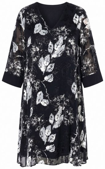 Ulla Popken 852959 Geblümtes Kleid mit 3/4-Ärmeln Schwarz - Midikleider - Midikleider für Damen in großen Größen