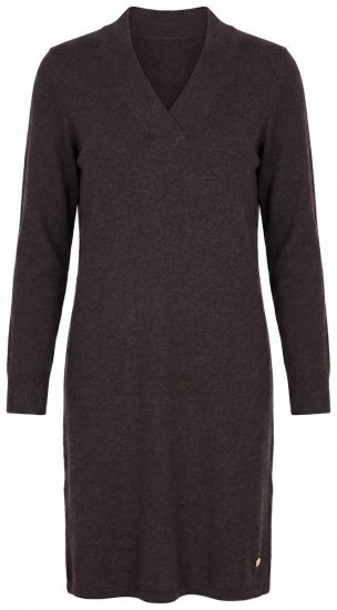 Ulla Popken 853077 Langärmliges Strickkleid mit V-Ausschnitt Mahagonibraun - Strickkleider -