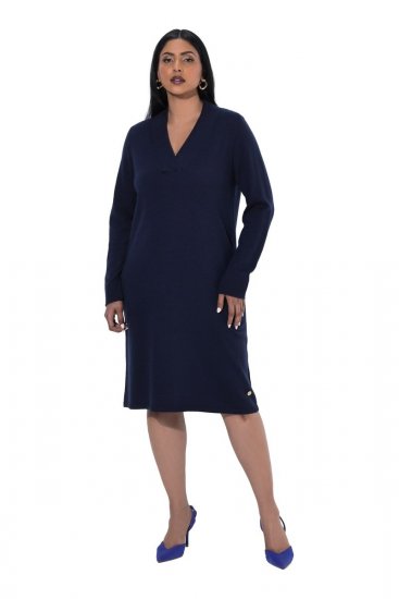 Ulla Popken 853077 Langärmliges Strickkleid Dunkelblau - Strickkleider - 