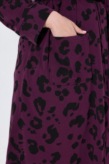 Ulla Popken 853168 Frottee-Bademantel mit Animal-Print Pflaume - Morgenmäntel & Bademäntel - 