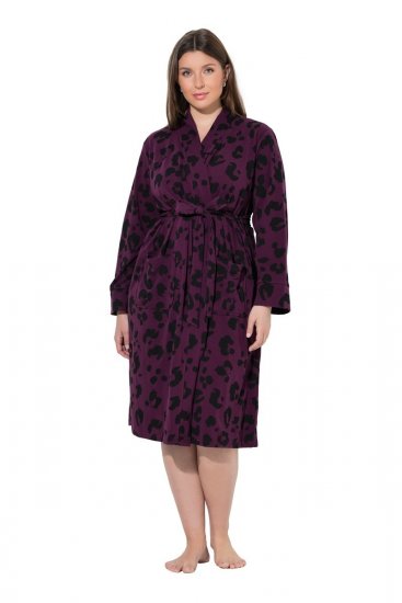 Ulla Popken 853168 Frottee-Bademantel mit Animal-Print Pflaume - Morgenmäntel & Bademäntel - 
