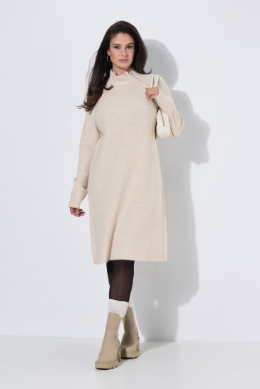 Ulla Popken 853504 Langärmliges Strickkleid mit Rollkragen Wollweiß - Strickkleider - 