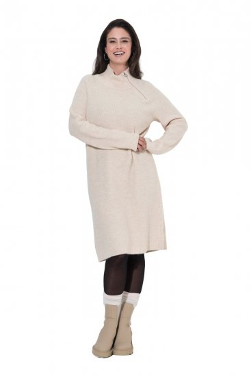 Ulla Popken 853504 Langärmliges Strickkleid mit Rollkragen Wollweiß - Strickkleider - 