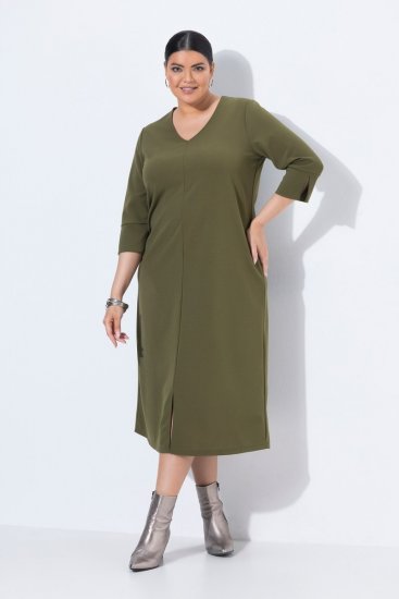 Ulla Popken 853510 Midikleid mit Taschen Khaki - Midikleider - Midikleider für Damen in großen Größen