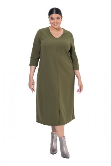 Ulla Popken 853510 Midikleid mit Taschen Khaki - Midikleider - Midikleider für Damen in großen Größen