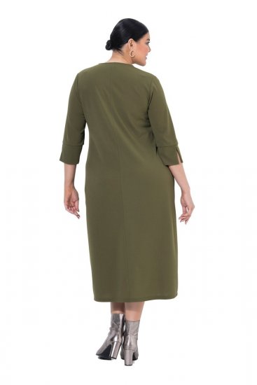 Ulla Popken 853510 Midikleid mit Taschen Khaki - Midikleider - Midikleider für Damen in großen Größen