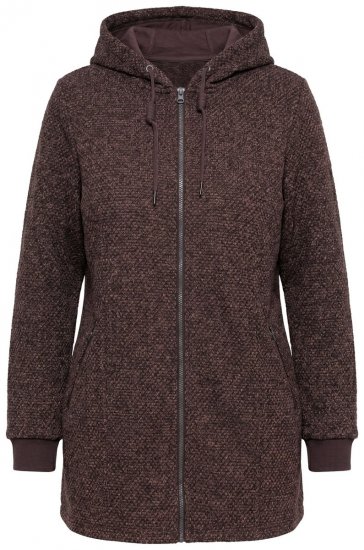 Ulla Popken 853577 Strickfleece-Jacke mit Kapuze und Schriftzug Mahagonibraun - Fleecekleidung - 