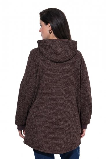 Ulla Popken 853577 Strickfleece-Jacke mit Kapuze und Schriftzug Mahagonibraun - Fleecekleidung - 