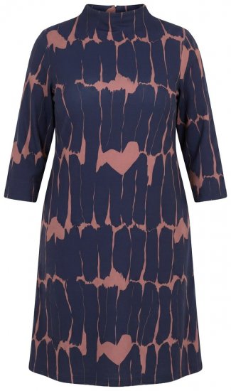 Ulla Popken 853590 Gemustertes Jerseykleid mit 3/4-Ärmeln Dunkelblau - Kleider - Kleider für alle Größen