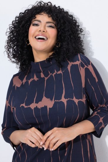 Ulla Popken 853590 Gemustertes Jerseykleid mit 3/4-Ärmeln Dunkelblau - Kleider - Kleider für alle Größen
