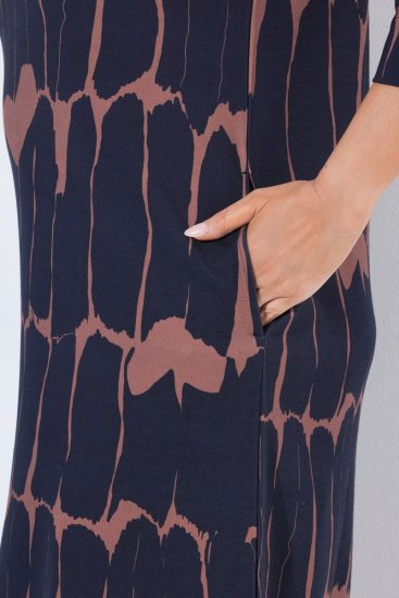 Ulla Popken 853590 Gemustertes Jerseykleid mit 3/4-Ärmeln Dunkelblau - Kleider - Kleider für alle Größen