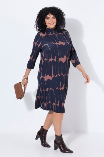 Ulla Popken 853590 Gemustertes Jerseykleid mit 3/4-Ärmeln Dunkelblau - Kleider - Kleider für alle Größen