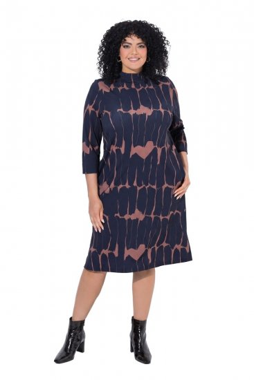 Ulla Popken 853590 Gemustertes Jerseykleid mit 3/4-Ärmeln Dunkelblau - Kleider - Kleider für alle Größen