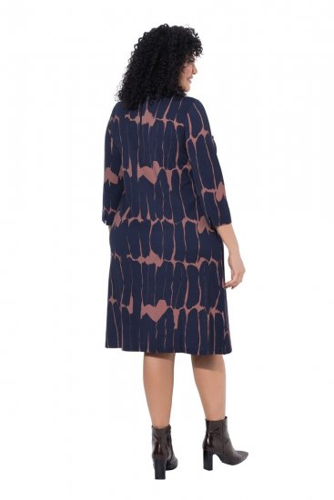 Ulla Popken 853590 Gemustertes Jerseykleid mit 3/4-Ärmeln Dunkelblau - Kleider - Kleider für alle Größen