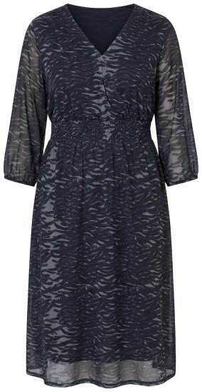 Ulla Popken 853620 Midikleid mit Animal-Print und 3/4-Ärmeln Schwarz - Midikleider - Midikleider für Damen in großen Größen