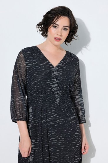 Ulla Popken 853620 Midikleid mit Animal-Print und 3/4-Ärmeln Schwarz - Midikleider - Midikleider für Damen in großen Größen