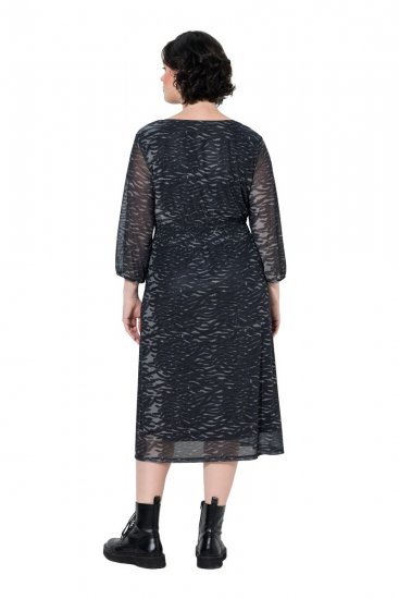 Ulla Popken 853620 Midikleid mit Animal-Print und 3/4-Ärmeln Schwarz - Midikleider - Midikleider für Damen in großen Größen