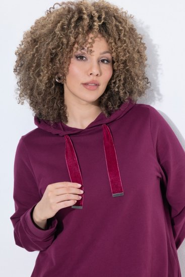 Ulla Popken 853652 Langärmliges Sweatkleid mit Kapuze Beerenrot - Kleider - Kleider für alle Größen
