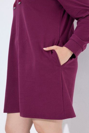 Ulla Popken 853652 Langärmliges Sweatkleid mit Kapuze Beerenrot - Kleider - Kleider für alle Größen