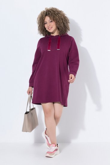 Ulla Popken 853652 Langärmliges Sweatkleid mit Kapuze Beerenrot - Kleider - Kleider für alle Größen