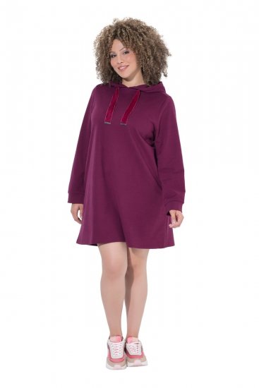 Ulla Popken 853652 Langärmliges Sweatkleid mit Kapuze Beerenrot - Kleider - Kleider für alle Größen