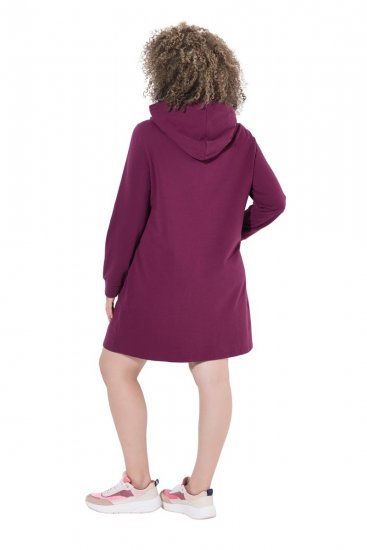 Ulla Popken 853652 Langärmliges Sweatkleid mit Kapuze Beerenrot - Kleider - Kleider für alle Größen
