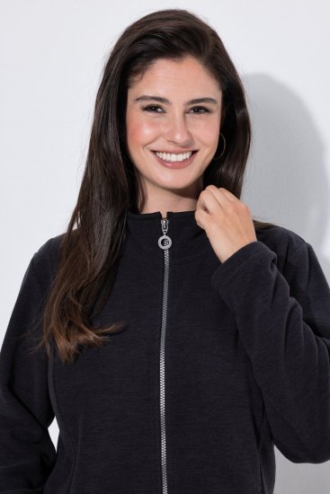 Ulla Popken 853668 Fleecejacke mit Stehkragen Schwarz - Fleecekleidung - 