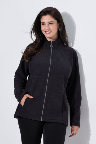 Ulla Popken 853668 Fleecejacke mit Stehkragen Schwarz - Fleecekleidung - 