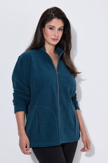 Ulla Popken 853668 Fleecejacke mit Stehkragen Petrol - Fleecekleidung - 