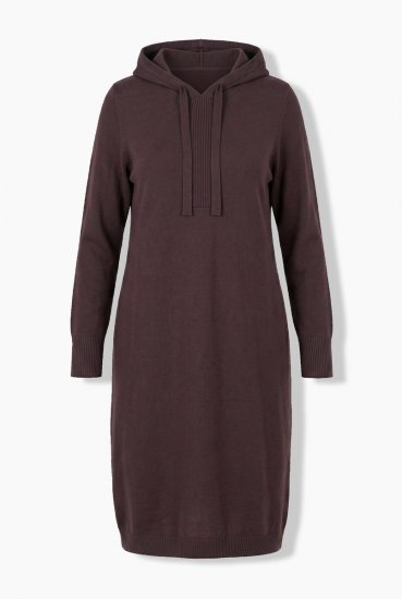 Ulla Popken 853669 Langärmliges Strickkleid mit Kapuze Mahagonibraun - Strickkleider - 