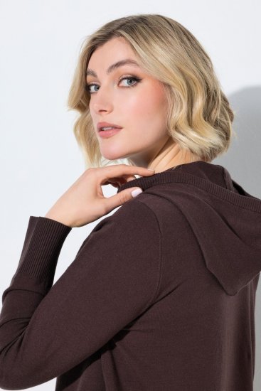 Ulla Popken 853669 Langärmliges Strickkleid mit Kapuze Mahagonibraun - Strickkleider - 