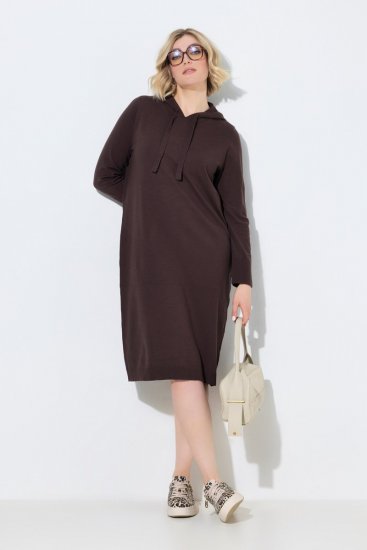 Ulla Popken 853669 Langärmliges Strickkleid mit Kapuze Mahagonibraun - Strickkleider - 