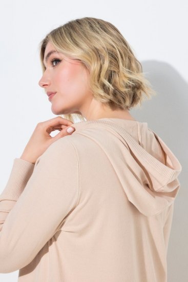 Ulla Popken 853669 Langärmliges Strickkleid mit Kapuze Beige - Midikleider - Midikleider für Damen in großen Größen