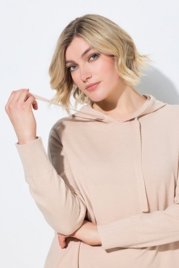 Ulla Popken 853669 Langärmliges Strickkleid mit Kapuze Beige - Midikleider - Midikleider für Damen in großen Größen