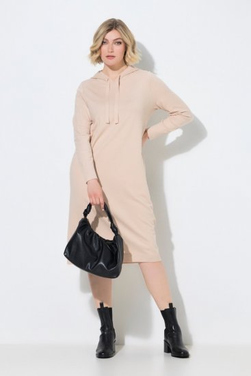 Ulla Popken 853669 Langärmliges Strickkleid mit Kapuze Beige - Midikleider - Midikleider für Damen in großen Größen